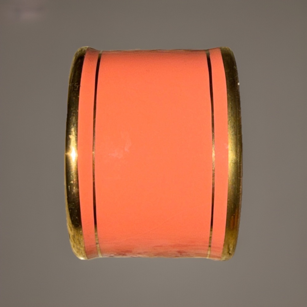 Vtg Fitz & Floyd Renaissance 6 Piece Napkin Ring Set 1.5" Peach Coral Gold Trim - Picture 3 of 3